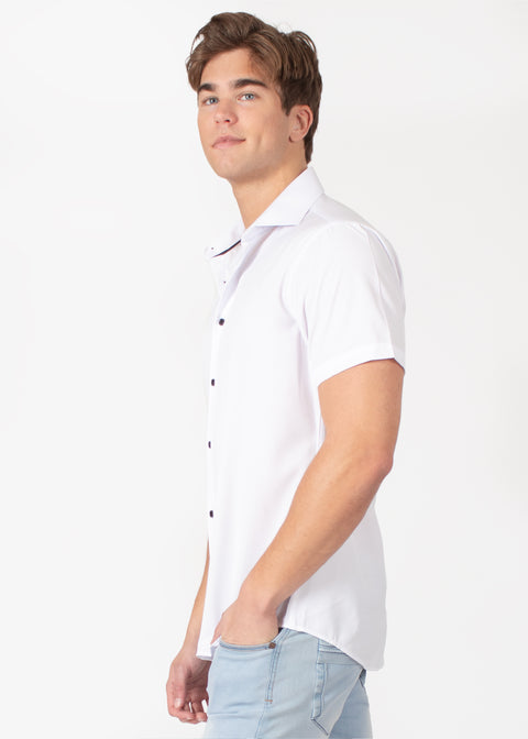 Elegant Solid Short-Sleeve Dress Shirt