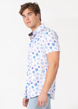 Button-Up Short Sleeve Dress Shirt with Circular Texture