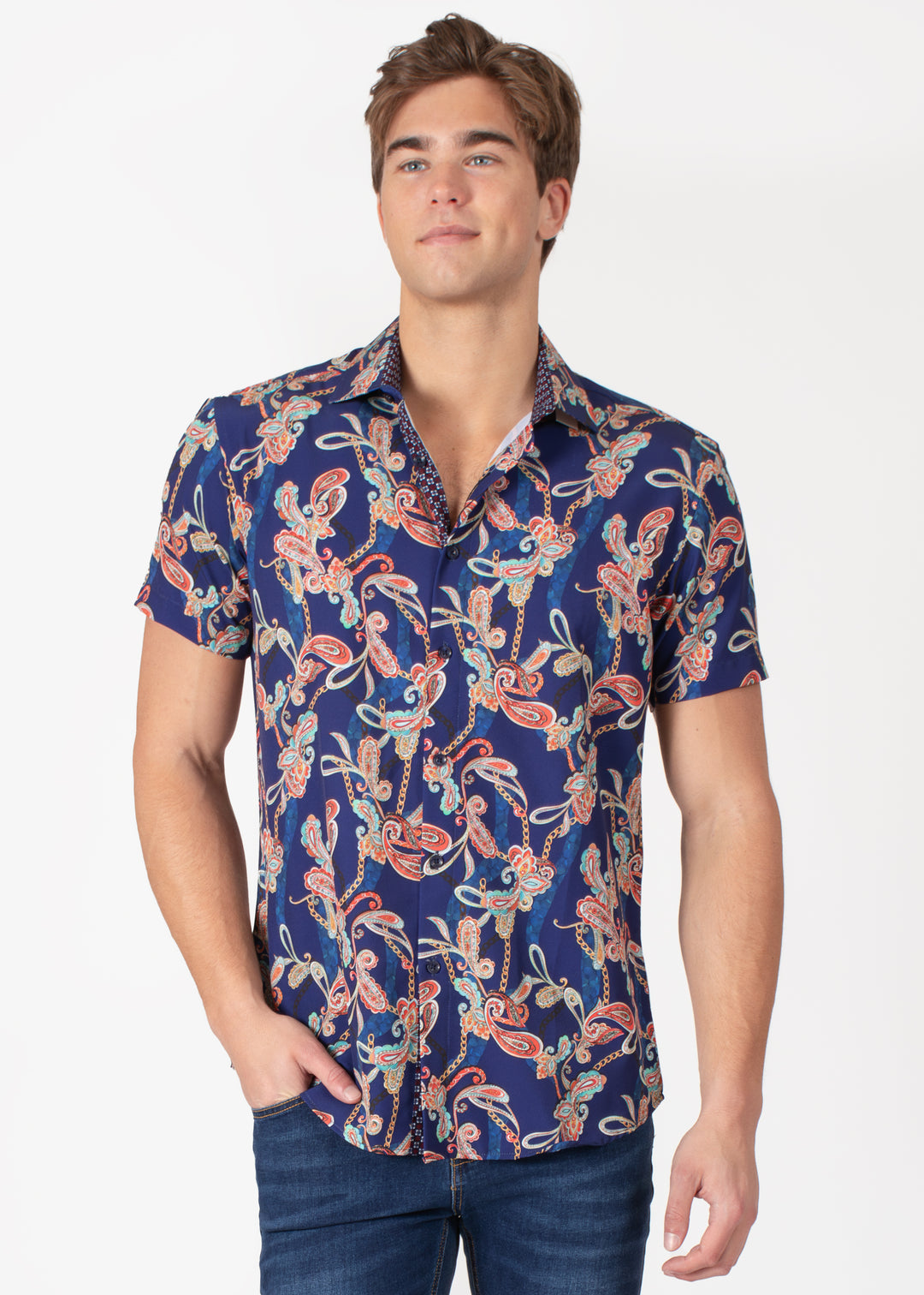 navy paisley dress shirt Au Noir Shirts Nathan Navy