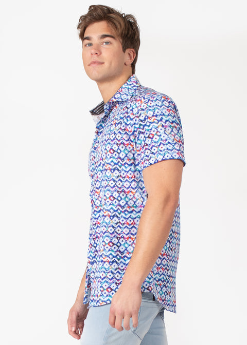 Short Sleeve Dress Shirt with Geometrical Print