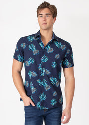 Short Sleeve Dress Shirt with Palm Print