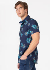 Short Sleeve Dress Shirt with Palm Print
