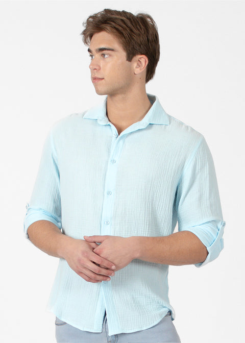 Cotton Texture Button Up Long Sleeve Dress Shirt