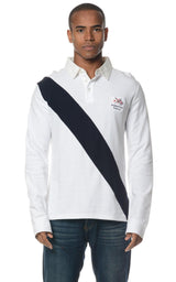 Navy Contrast Stripe Long Sleeve White