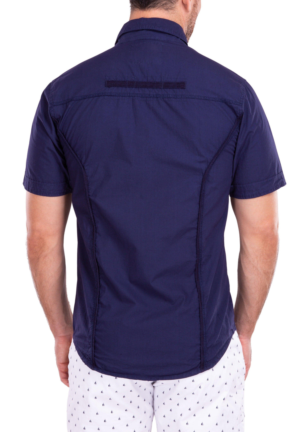 Multi-Pocket Solid Navy Short Sleeve Fishing Shirt