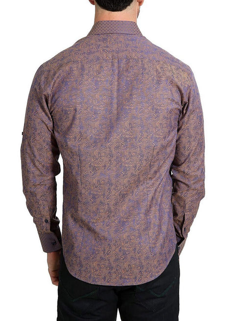 Men's Long Sleeve Button Up Brown Paisley