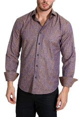 Men's Long Sleeve Button Up Brown Paisley