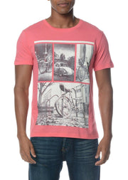 Vintage Bicycles & Cars Graphic Tee Coral