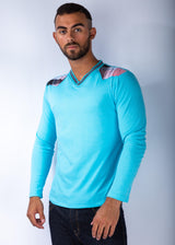 Plaid Shoulder Long Sleeve T-Shirt Turquoise