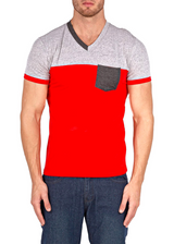 Contrast Color Block Front Pocket Tee Red