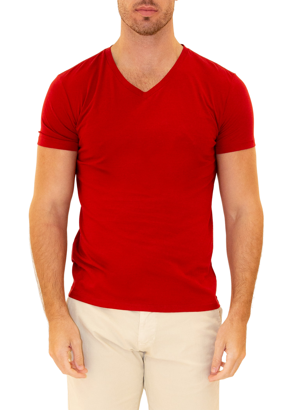 Men's Essentials Cotton V-Neck Solid Red