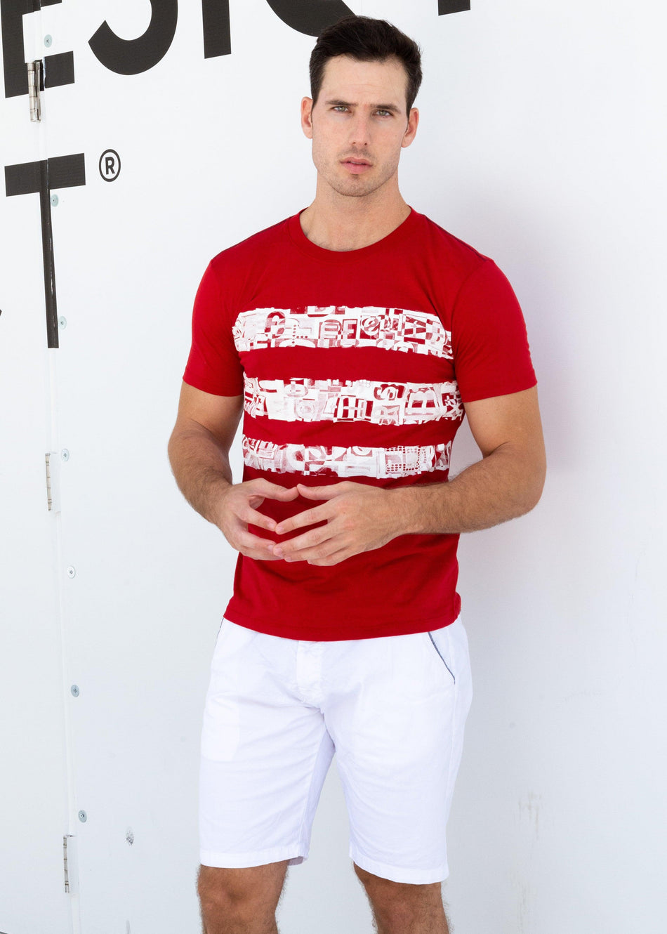 Abstract Geo Pattern Pinstripe Graphic Tee Red