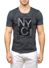 NYC Mesh Overlay Graphic Tee Charcoal Gray