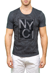 NYC Mesh Overlay Graphic Tee Charcoal Gray