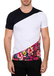 Hibiscus Floral Contrast Color Block Graphic Tee Navy