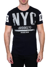 NYC Brooklyn Mesh Overlay Graphic Tee Navy