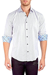 White Checkered Texture Long Sleeve Dress Shirt