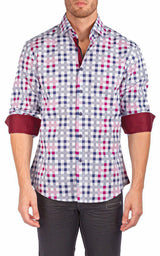 Men's Modern Fit Cotton Button Up Red & Blue Plaid