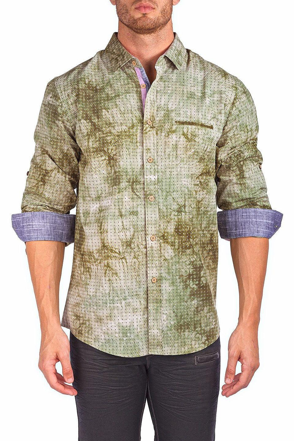 BESPOKE - Mens Green Long Sleeve Dress Shirt - Modern Fit - 162557 - www.bespokemoda.com