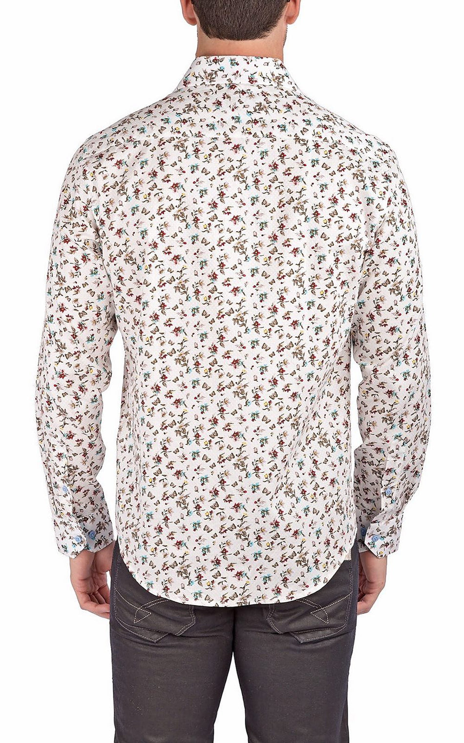 Men's Modern Fit Cotton Button Up Flowers & Butterflies