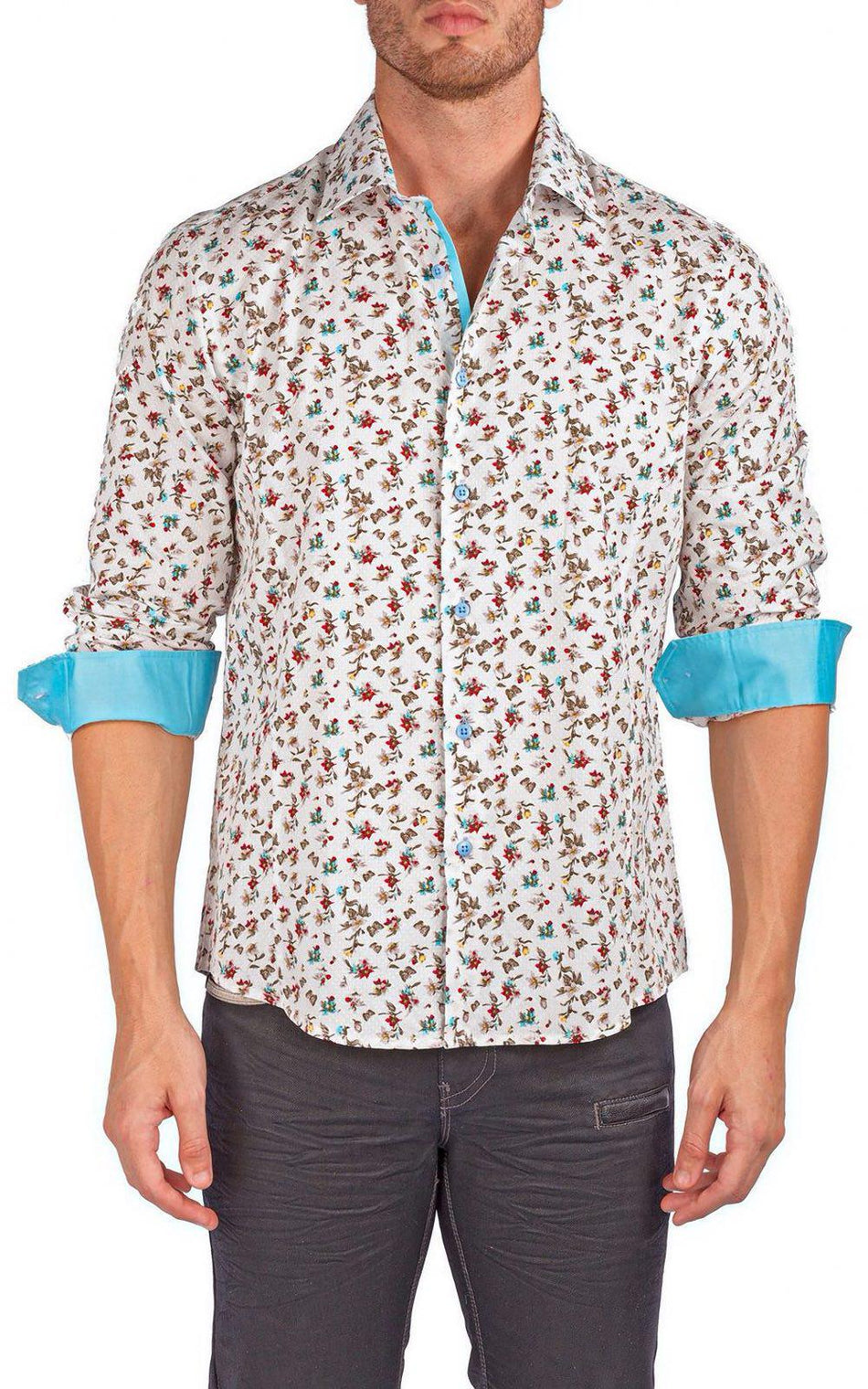 Men's Modern Fit Cotton Button Up Flowers & Butterflies