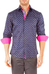Men's Modern Fit Cotton Button Up Pink Contrast Cuffs