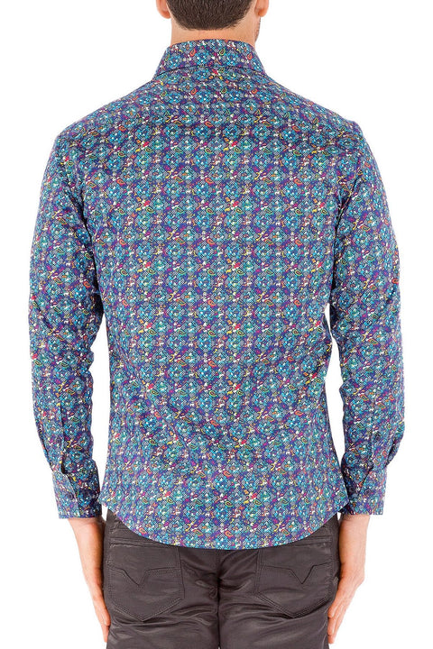 Men's Modern Fit Cotton Button Up Psychedelic Pattern