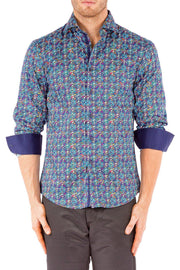 Men's Modern Fit Cotton Button Up Psychedelic Pattern