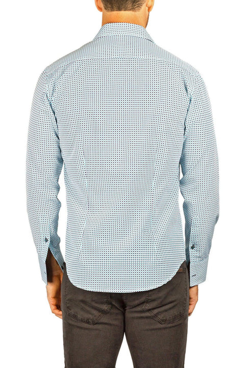 Men's Modern Fit Cotton Button Up Turquoise with Dots