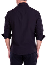 Gingham Texture Solid Black Button Up Long Sleeve Dress Shirt