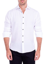 Gingham Texture Solid White Button Up Long Sleeve Dress Shirt
