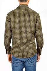 Men's Modern Fit Cotton Button Up Olive Checkered Crosshatch