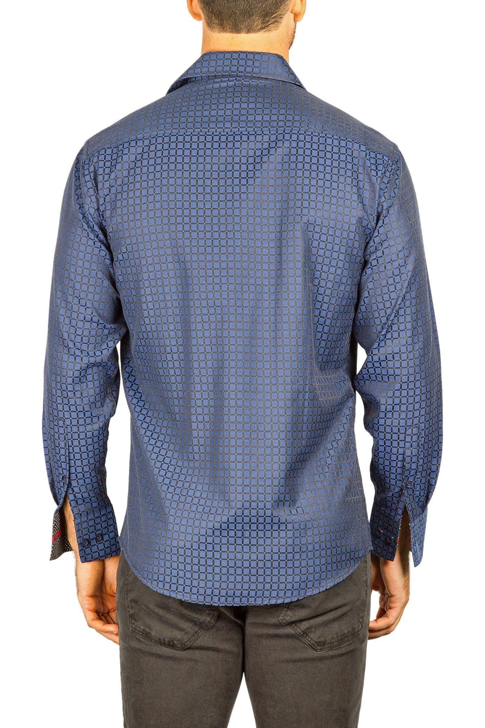 Men's Modern Fit Cotton Button Up Navy Square Pattern
