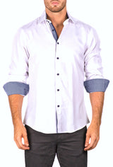 White Checkered Contrast Cuff Long Sleeve Dress Shirt