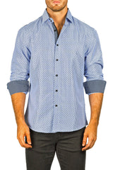 Men's Modern Fit Cotton Button Up Blue Dots