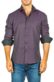 Men's Modern Fit Cotton Button Up Purple Dotted Pattern