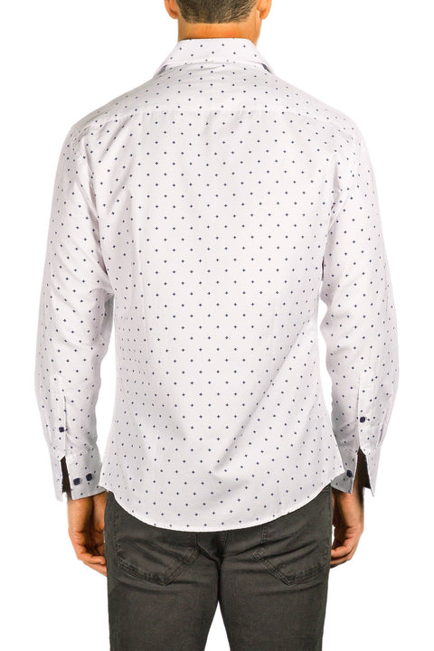 Men's Modern Fit Cotton Button Up White Spade Pattern