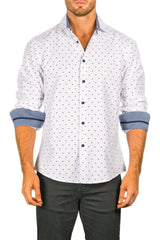 Men's Modern Fit Cotton Button Up White Spade Pattern