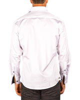 Men's White Button Up Contrast Cuff Long Sleeve Dress Shirt