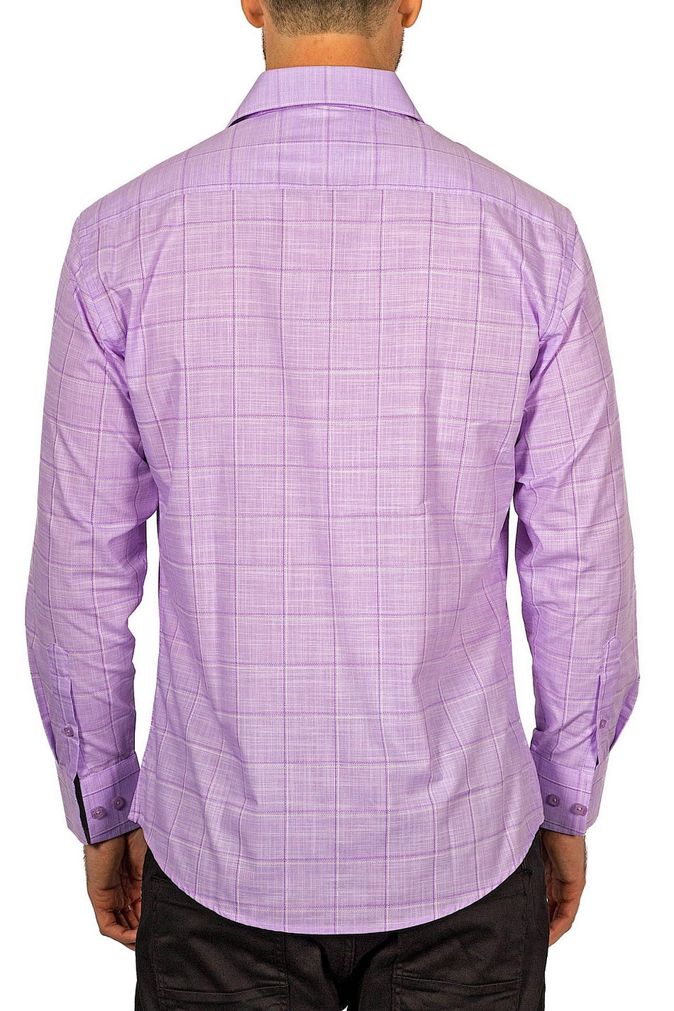 Men's Modern Fit Cotton Button Up Lilac Checkered