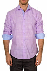 Men's Modern Fit Cotton Button Up Lilac Checkered