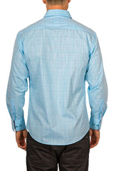 Men's Modern Fit Cotton Button Up Turquoise Checkered