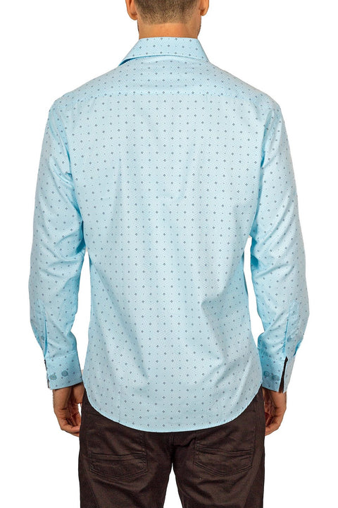 Men's Modern Fit Cotton Button Up Turquoise Pattern