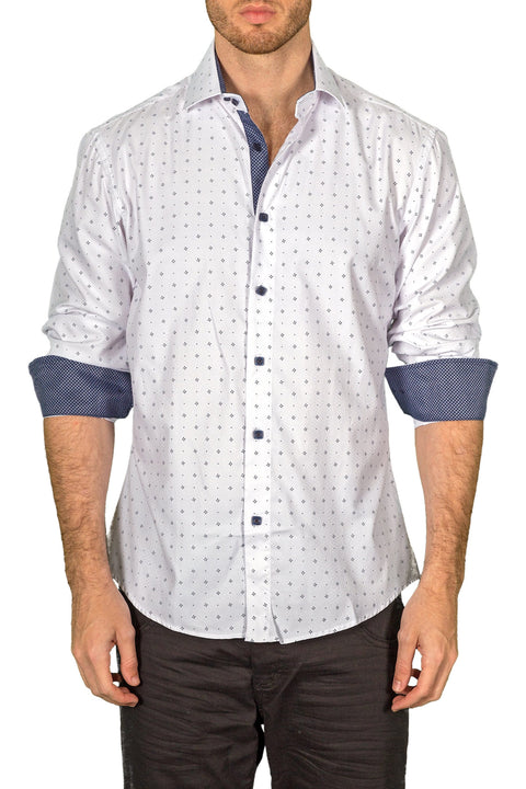 Men's Modern Fit Cotton Button Up White Pattern