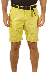 Men's Belted Short Yellow with Distress Detail