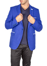 Men's Classic Fit Evening Blazer Royal Blue with Contrast Pockets
