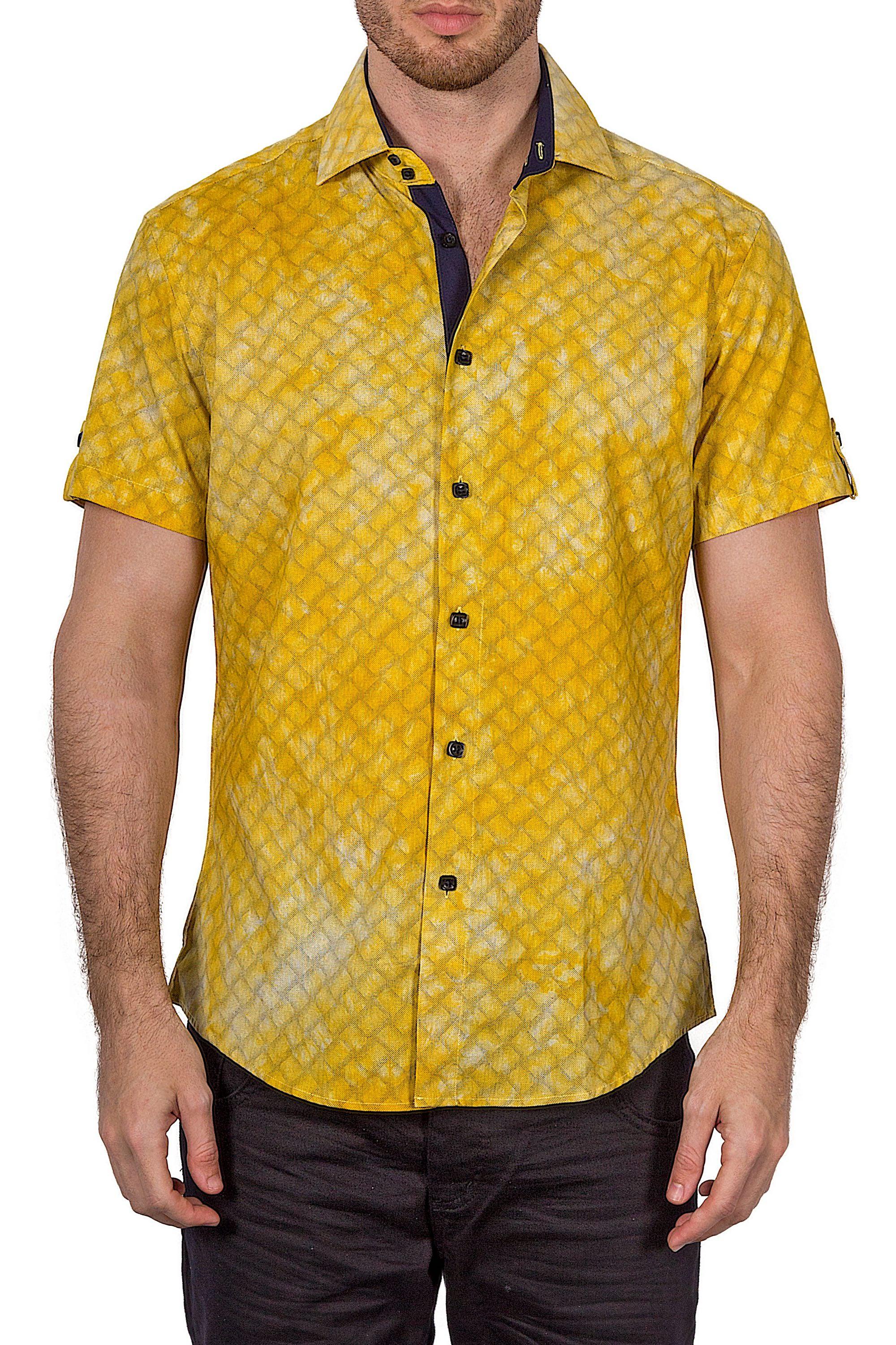 BESPOKE - Mens Yellow Short Sleeve Dress Shirt - Modern Fit