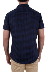 Digital Grid Black Short Sleeve Dress Shirt