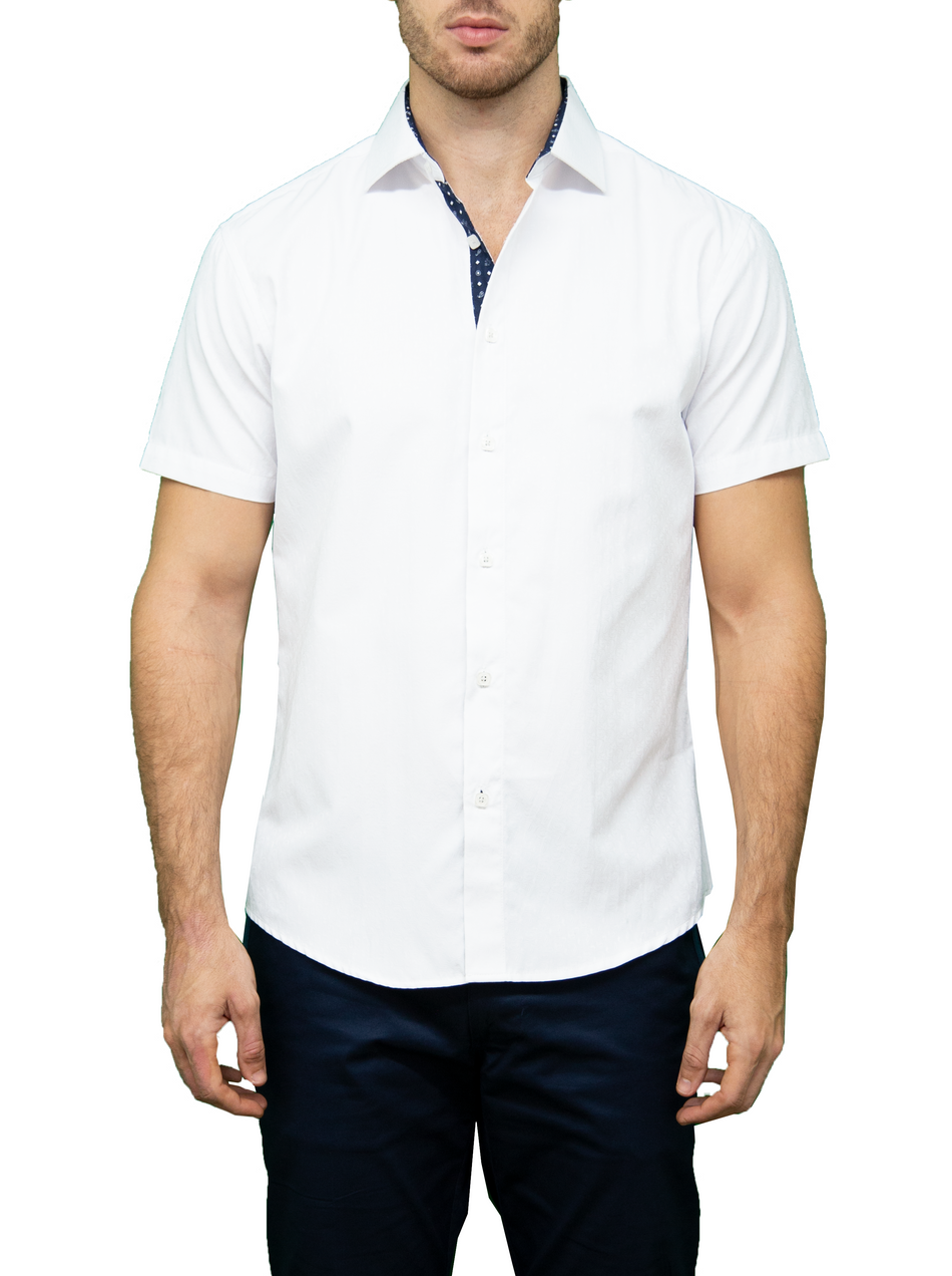 Men's Solid White Short Sleeve Button Up
