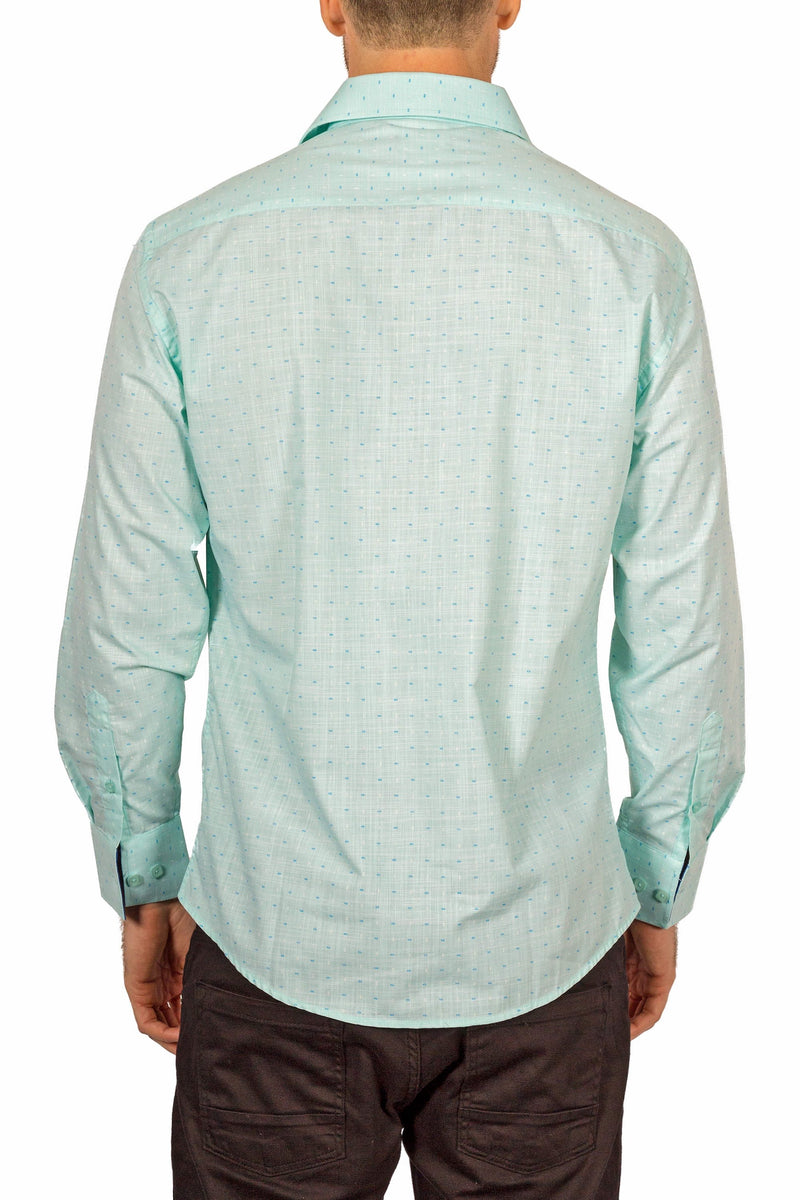 BESPOKE Mens Light Green Button Up Long Sleeve Dress Shirt Modern